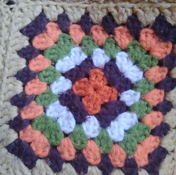 Vintage Handmade Crochet Granny Square Blanket Rainbow Colorful Art - Picture 5 of 6